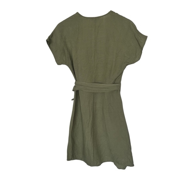 & Other Stories Paris Atelier V Neck Olive Green Linen Belt Wrap Mini Dress SZ 2 - Picture 6 of 12